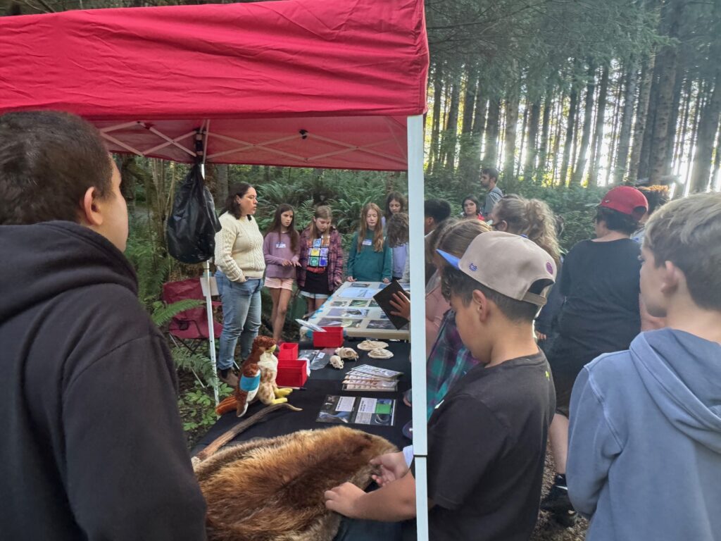 Group of sixth graders listening to a wildlife presentation at Forestry Days.